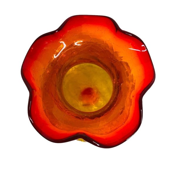 Vintage Hand Blown Rainbow Glass Co.4.5" Crackle Amberina Bud Vase Ruffled Edge - Picture 4 of 8